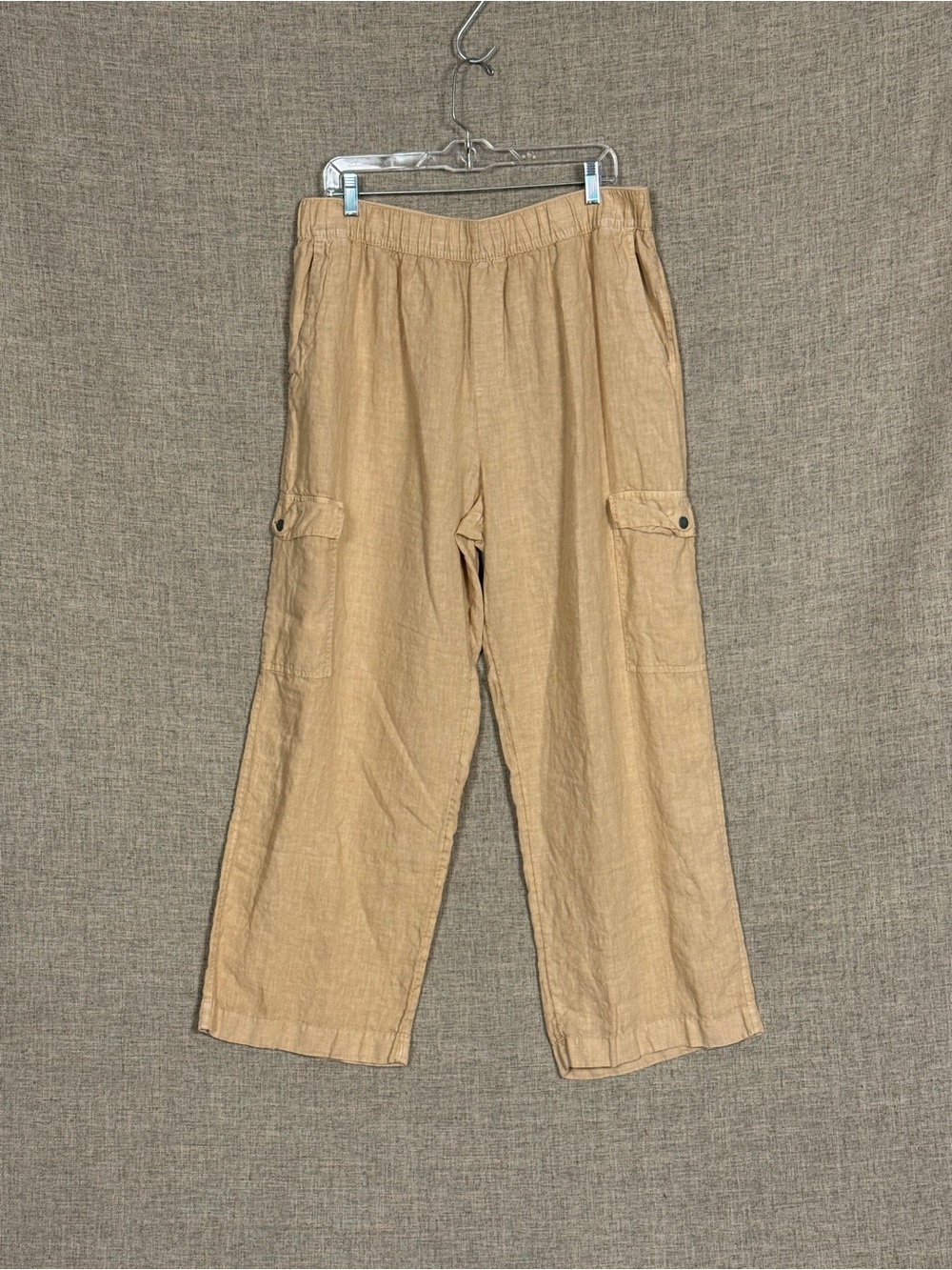 C&C California Women’s 100% Linen Tan Wide Leg Elastic Waist Pants